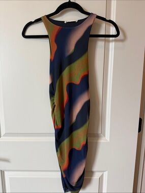 Abstract Colorblock Dress in Navy and Coral